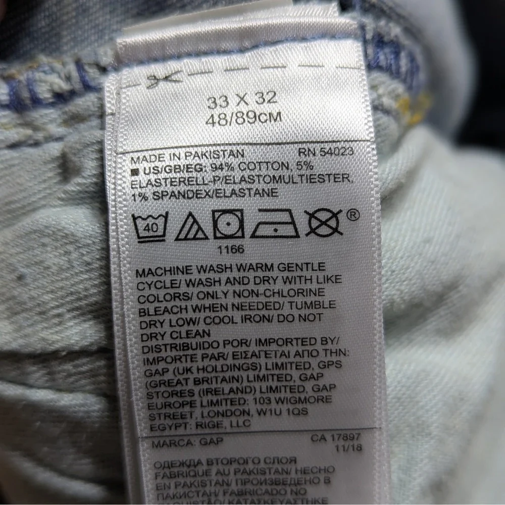 Gap Slim Fit Jeans 33x32 Light Indigo Stretch Denim Men 2018‎